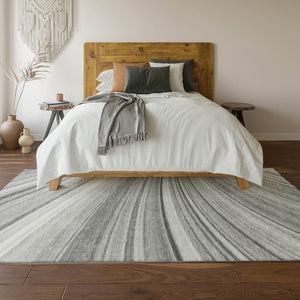 HomeRoots 8' X 10' Gray and Ivory Abstract Washable Area Rug - Stain Resistant, UV Protected for Family Homes 650348