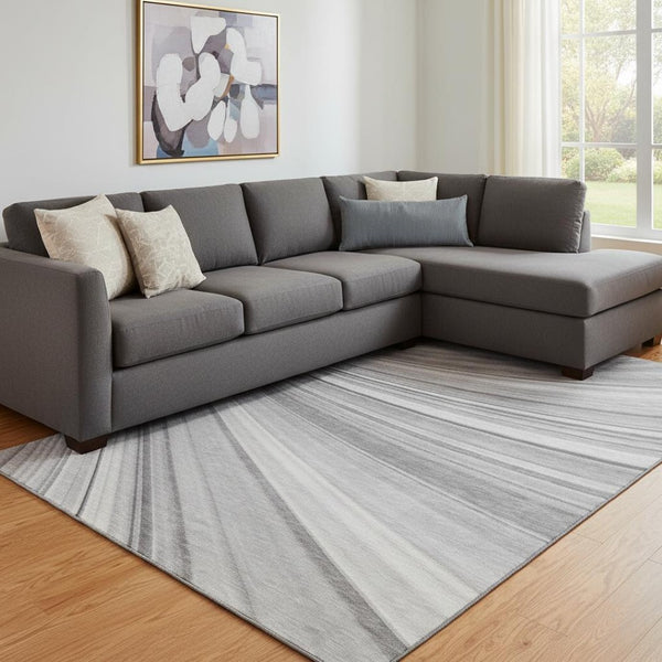 HomeRoots 8' X 10' Gray and Ivory Abstract Washable Area Rug - Stain Resistant, UV Protected for Family Homes 650348