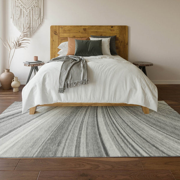 HomeRoots 9' X 12' Gray And Ivory Abstract Washable Area Rug - Durable, UV-Protected, Stylish for Modern Spaces 650349