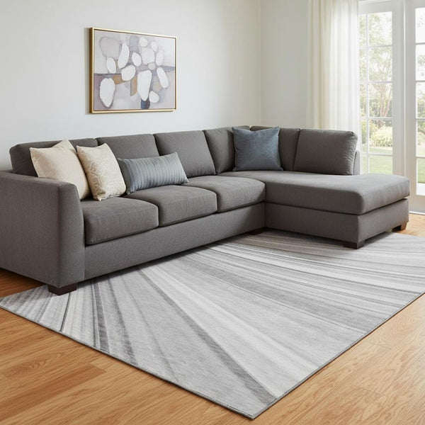 HomeRoots 9' X 12' Gray And Ivory Abstract Washable Area Rug - Durable, UV-Protected, Stylish for Modern Spaces 650349