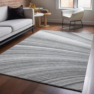 HomeRoots 10' X 14' Gray And Ivory Abstract Washable Area Rug - Durable, UV-Protected, Ideal for High-Traffic Homes 650350