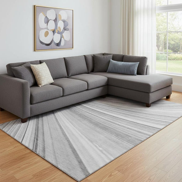 HomeRoots 10' X 14' Gray And Ivory Abstract Washable Area Rug - Durable, UV-Protected, Ideal for High-Traffic Homes 650350