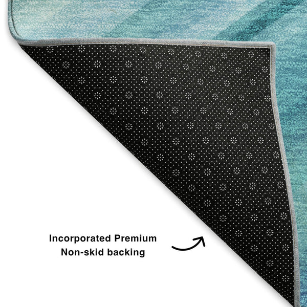 HomeRoots 8' Teal And Ivory Abstract Washable Round Rug - Stylish UV-Protected, Pet-Friendly, Easy-Care Design 650353