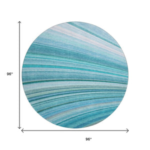HomeRoots 8' Teal And Ivory Abstract Washable Round Rug - Stylish UV-Protected, Pet-Friendly, Easy-Care Design 650353
