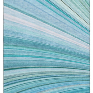 HomeRoots 8' X 10' Teal & Ivory Abstract Area Rug - Washable, UV Protected, Durable for High-Traffic Spaces 650354