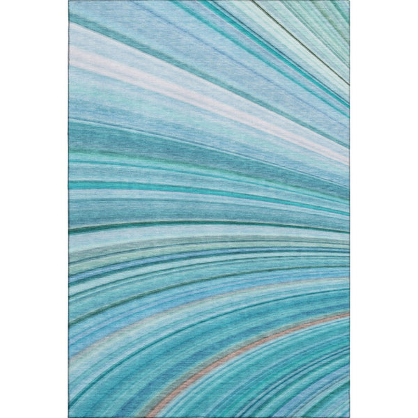 HomeRoots 8' X 10' Teal & Ivory Abstract Area Rug - Washable, UV Protected, Durable for High-Traffic Spaces 650354