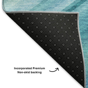 HomeRoots 8' X 10' Teal & Ivory Abstract Area Rug - Washable, UV Protected, Durable for High-Traffic Spaces 650354