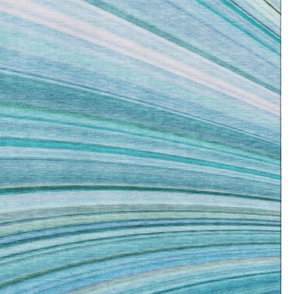 HomeRoots 8' X 10' Teal & Ivory Abstract Area Rug - Washable, UV Protected, Durable for High-Traffic Spaces 650354