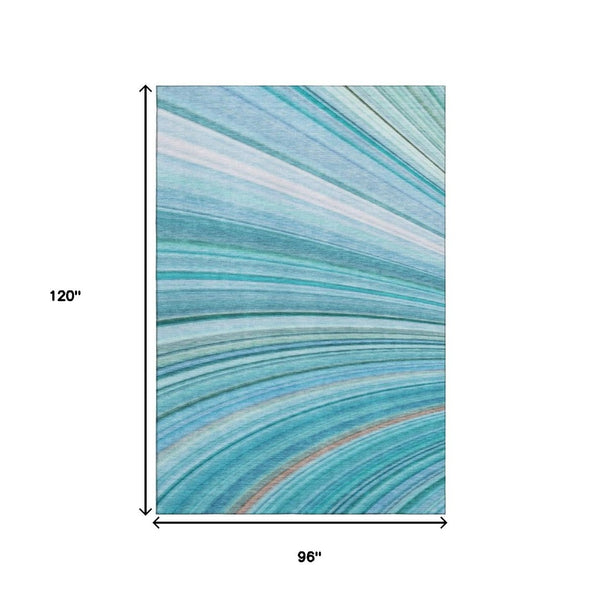 HomeRoots 8' X 10' Teal & Ivory Abstract Area Rug - Washable, UV Protected, Durable for High-Traffic Spaces 650354