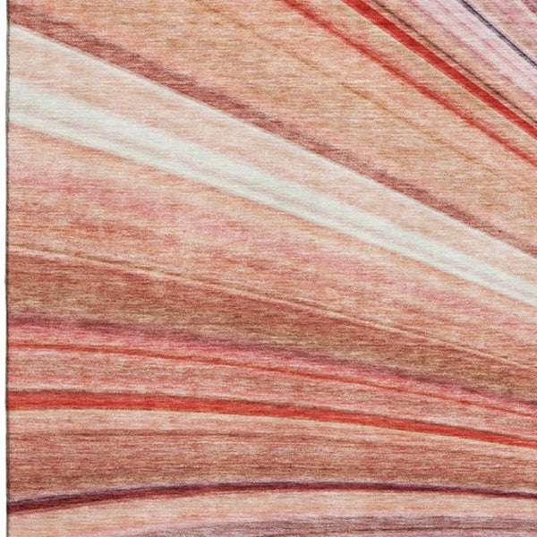 HomeRoots 8' X 10' Washable Terra Cotta Blue and Ivory Striped Area Rug with UV Protection & Stain Resistance 650360