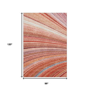 HomeRoots 8' X 10' Washable Terra Cotta Blue and Ivory Striped Area Rug with UV Protection & Stain Resistance 650360