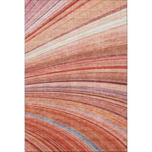 HomeRoots 10' X 14' Striped Washable Area Rug in Terra Cotta, Blue & Ivory - Durable, UV-Protected Design! 650362