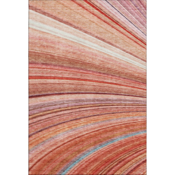HomeRoots 10' X 14' Striped Washable Area Rug in Terra Cotta, Blue & Ivory - Durable, UV-Protected Design! 650362