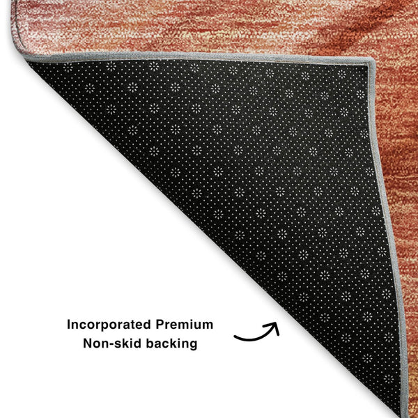 HomeRoots 10' X 14' Striped Washable Area Rug in Terra Cotta, Blue & Ivory - Durable, UV-Protected Design! 650362