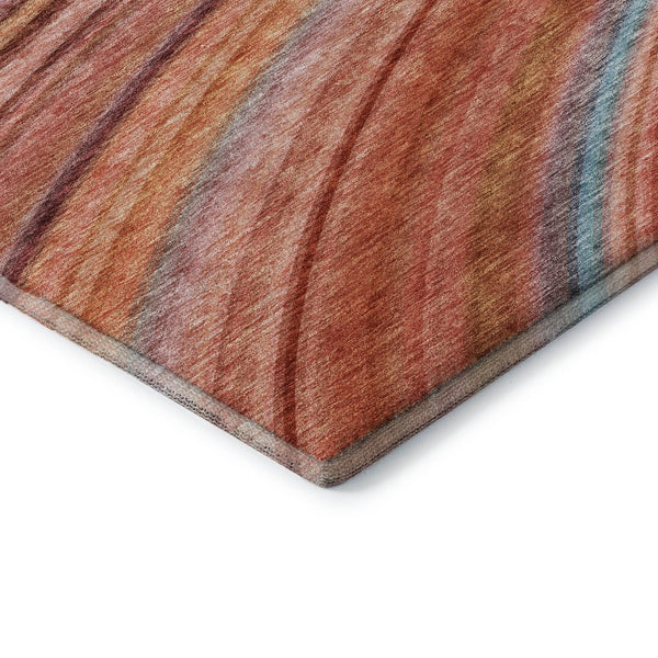 HomeRoots 10' X 14' Striped Washable Area Rug in Terra Cotta, Blue & Ivory - Durable, UV-Protected Design! 650362