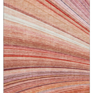HomeRoots 10' X 14' Striped Washable Area Rug in Terra Cotta, Blue & Ivory - Durable, UV-Protected Design! 650362