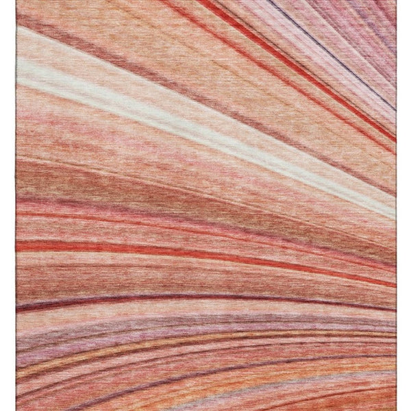 HomeRoots 10' X 14' Striped Washable Area Rug in Terra Cotta, Blue & Ivory - Durable, UV-Protected Design! 650362