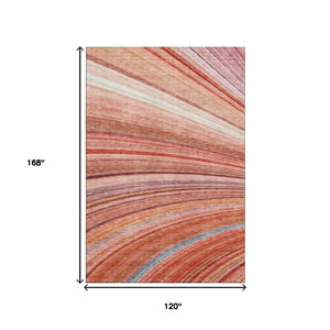 HomeRoots 10' X 14' Striped Washable Area Rug in Terra Cotta, Blue & Ivory - Durable, UV-Protected Design! 650362