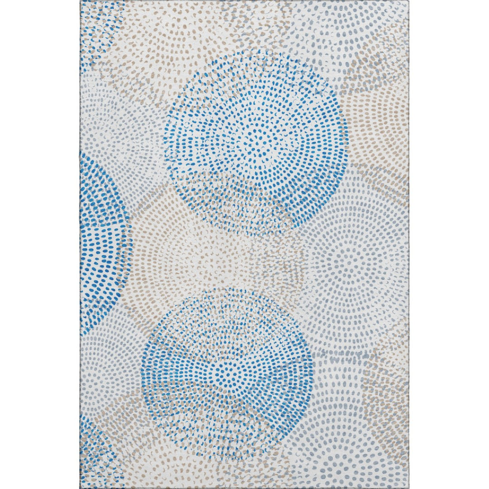 HomeRoots 5' X 8' Ivory and Blue Abstract Area Rug – Washable, UV-Protected, Durable for Kids and Pets 650364