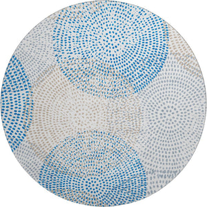 HomeRoots 8' Ivory and Blue Abstract Round Rug – Washable, UV-Protected, Durable for Families & Pets! 650365