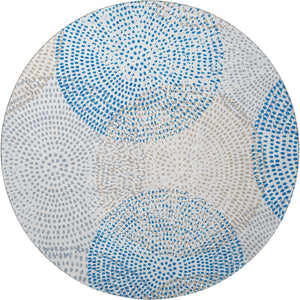 HomeRoots 8' Ivory and Blue Abstract Round Rug – Washable, UV-Protected, Durable for Families & Pets! 650365