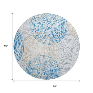 HomeRoots 8' Ivory and Blue Abstract Round Rug – Washable, UV-Protected, Durable for Families & Pets! 650365