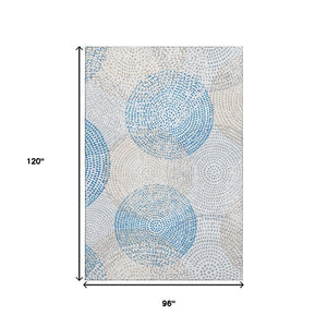 HomeRoots 8' X 10' Ivory and Blue Abstract Area Rug - Washable, UV-Protected, Stylish for High-Traffic Spaces 650366