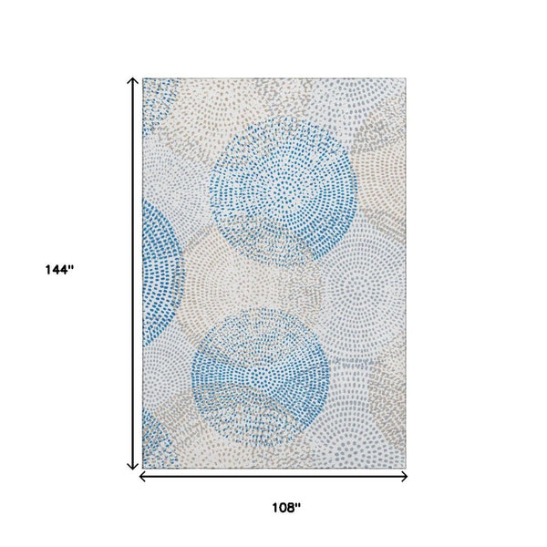 HomeRoots 9' X 12' Ivory And Blue Abstract Washable Area Rug - Durable, Stylish, UV-Protected for Busy Homes 650367