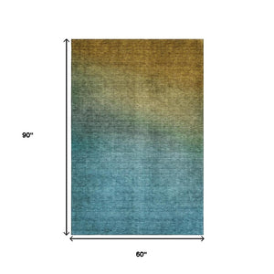 HomeRoots 5' X 8' Ombre Area Rug in Brown and Blue - Washable, UV Protected, Durable & Pet-Friendly Design 650370