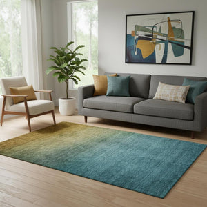 HomeRoots 5' X 8' Ombre Area Rug in Brown and Blue - Washable, UV Protected, Durable & Pet-Friendly Design 650370