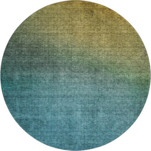 HomeRoots 8' Brown And Blue Ombre Round Rug - Durable, Washable, UV Protected for Modern Spaces & High Traffic Areas 650371