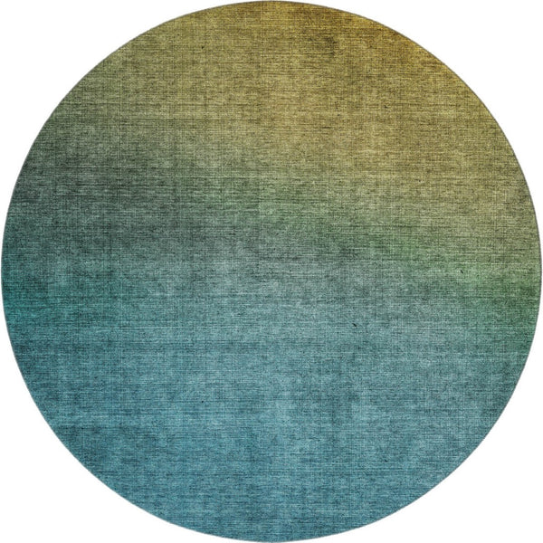 HomeRoots 8' Brown And Blue Ombre Round Rug - Durable, Washable, UV Protected for Modern Spaces & High Traffic Areas 650371