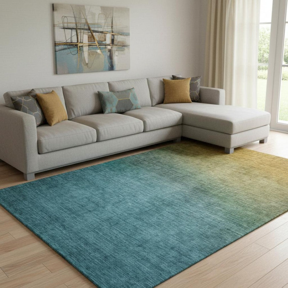 HomeRoots 8' X 10' Brown And Blue Ombre Area Rug – Stylish, Washable, UV-Protected for Homes with Kids & Pets 650372