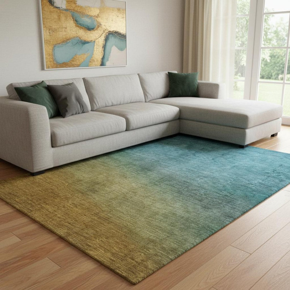 HomeRoots 9' X 12' Brown and Blue Ombre Area Rug - Washable, UV-Protected, Stylish & Family-Friendly Design! 650373