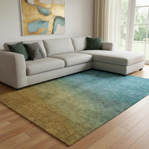HomeRoots 9' X 12' Brown and Blue Ombre Area Rug - Washable, UV-Protected, Stylish & Family-Friendly Design! 650373
