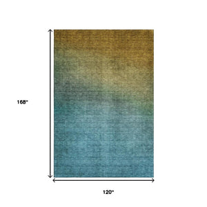 HomeRoots 10' Brown and Blue Ombre Washable Area Rug with UV Protection - Stylish, Durable, Kid & Pet Friendly! 650374