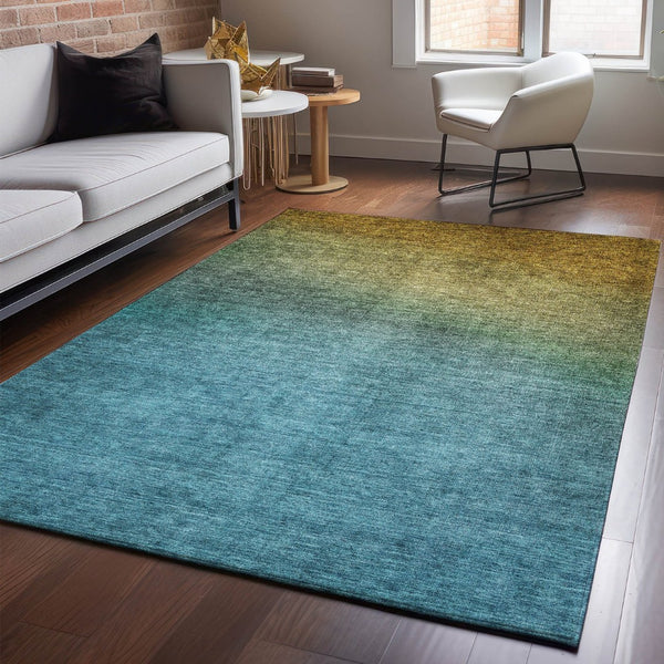 HomeRoots 10' Brown and Blue Ombre Washable Area Rug with UV Protection - Stylish, Durable, Kid & Pet Friendly! 650374