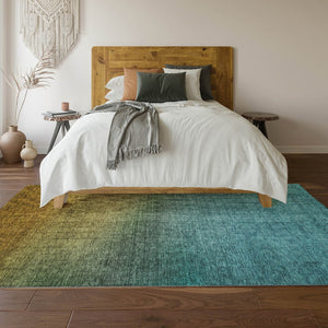 HomeRoots 10' Brown and Blue Ombre Washable Area Rug with UV Protection - Stylish, Durable, Kid & Pet Friendly! 650374