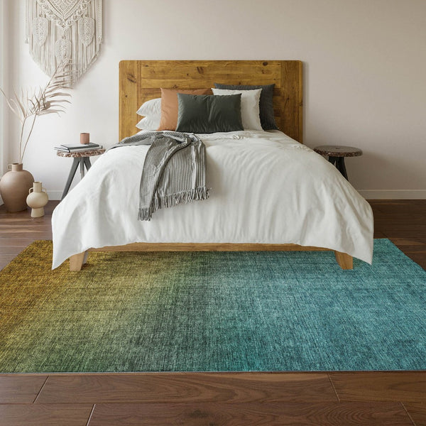 HomeRoots 10' Brown and Blue Ombre Washable Area Rug with UV Protection - Stylish, Durable, Kid & Pet Friendly! 650374