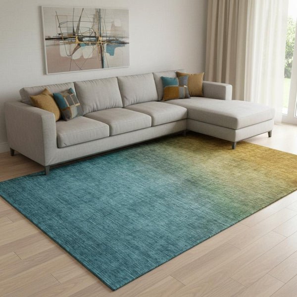 HomeRoots 10' Brown and Blue Ombre Washable Area Rug with UV Protection - Stylish, Durable, Kid & Pet Friendly! 650374
