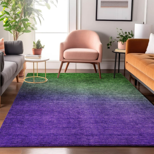 HomeRoots 5' X 8' Ombre Area Rug in Green & Purple – Soft, Washable, UV Protected, Ideal for High-Traffic Areas 650376