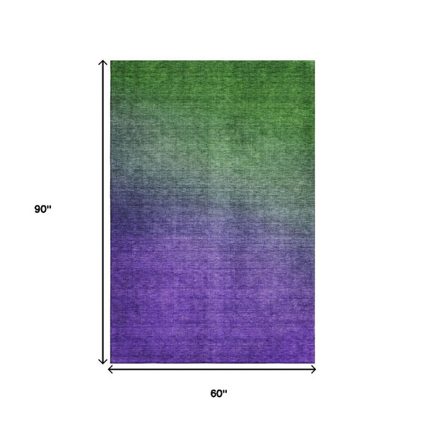 HomeRoots 5' X 8' Ombre Area Rug in Green & Purple – Soft, Washable, UV Protected, Ideal for High-Traffic Areas 650376