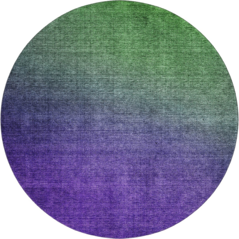 HomeRoots 8' Vibrant Green And Purple Ombre Washable Round Rug with Stain Resistance and UV Protection 650377