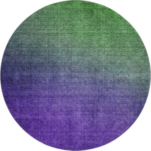 HomeRoots 8' Vibrant Green And Purple Ombre Washable Round Rug with Stain Resistance and UV Protection 650377