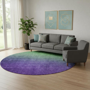HomeRoots 8' Vibrant Green And Purple Ombre Washable Round Rug with Stain Resistance and UV Protection 650377