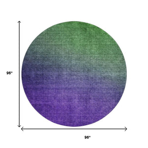 HomeRoots 8' Vibrant Green And Purple Ombre Washable Round Rug with Stain Resistance and UV Protection 650377