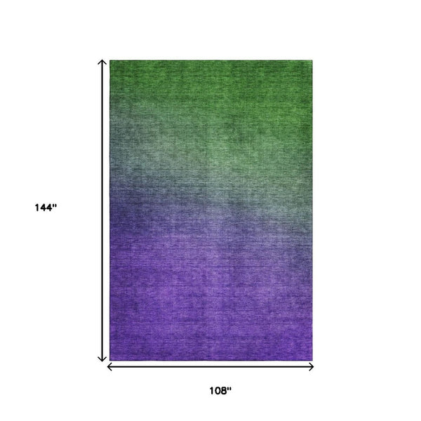 HomeRoots 9' X 12' Green-Purple Ombre Area Rug – Washable, UV-Protected, Perfect for Kids & Pets' Homes! 650379