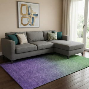 HomeRoots 9' X 12' Green-Purple Ombre Area Rug – Washable, UV-Protected, Perfect for Kids & Pets' Homes! 650379