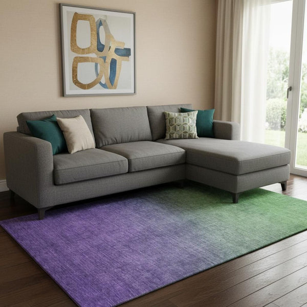 HomeRoots 9' X 12' Green-Purple Ombre Area Rug – Washable, UV-Protected, Perfect for Kids & Pets' Homes! 650379