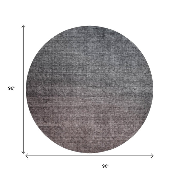 HomeRoots 8' Gray and Brown Ombre Round Rug - Stylish, Washable, UV-Protected, Perfect for High-Traffic Spaces 650383